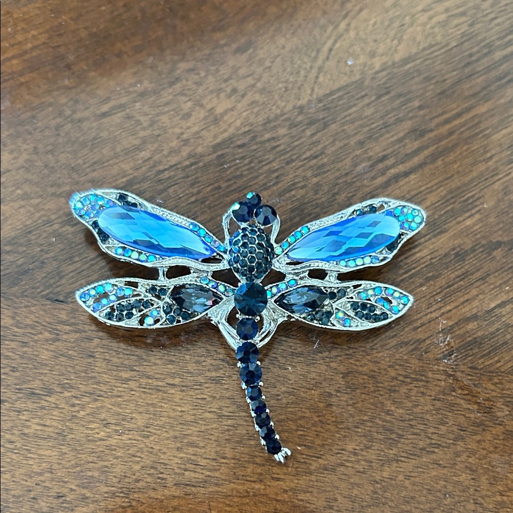 Vintage blue and green dragonfly brooch